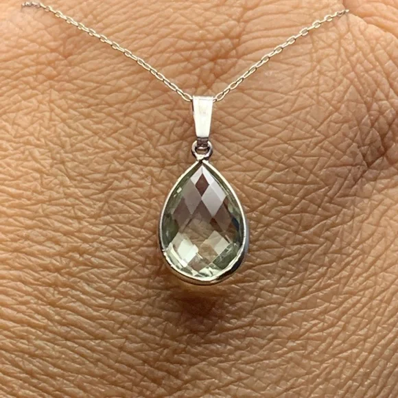 Genuine natural green amethyst 6.05ct pear cut Sterling silver 925 pendant/chain - Picture 12 of 13